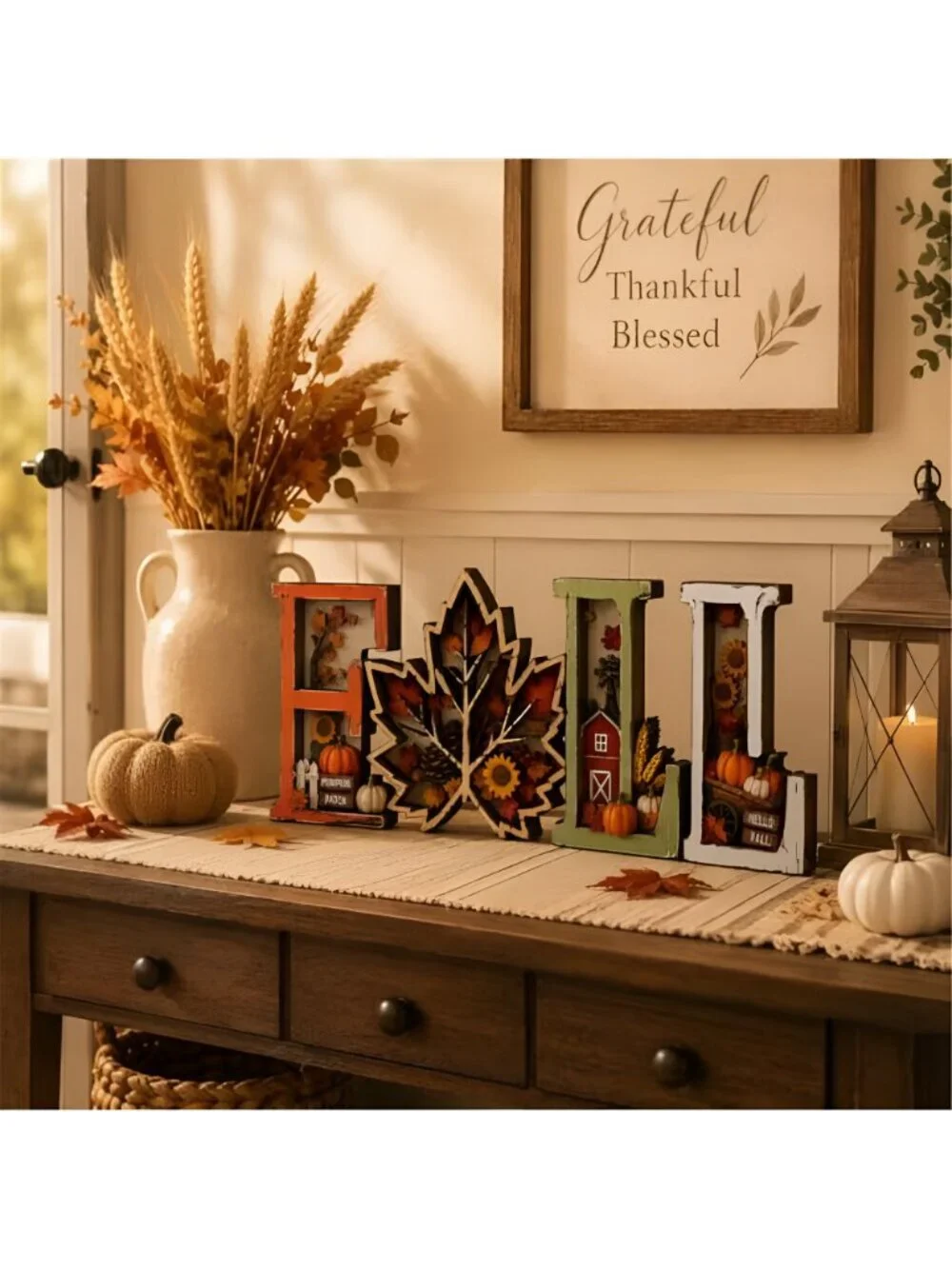 Fall Decorations for Home 2026, 3D Wooden Fall Decor with Harvest Autumn Sign